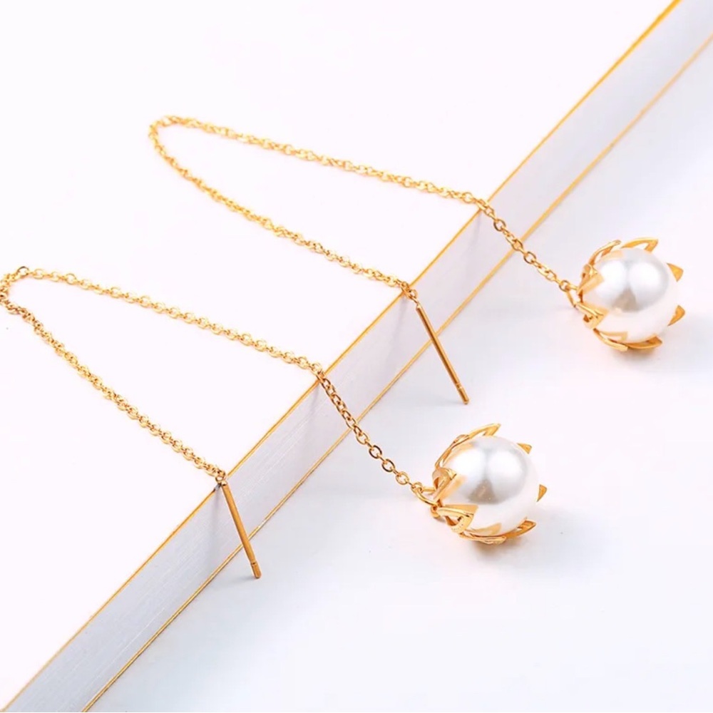 Elegant Pearl Drop Threader Earrings